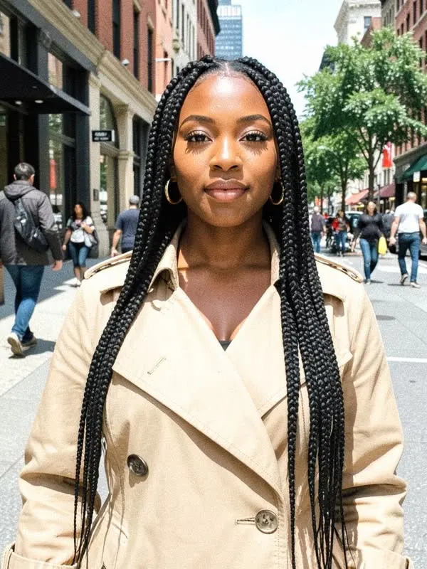 AI model in a beige trench coat