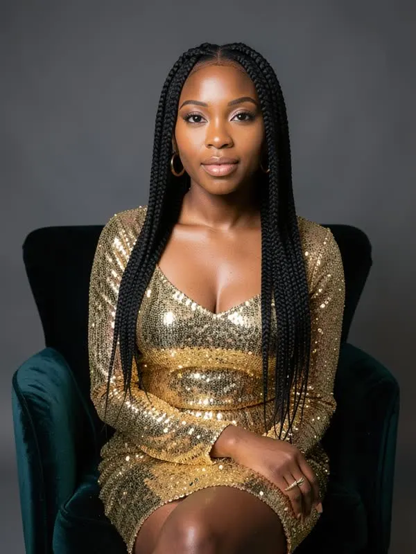 AI model in a gold dress